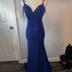 Blue Sequin Prom Dress